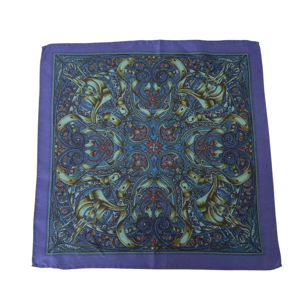 Givenchy Silk Pocket Square Equestrian Purple 15" Square